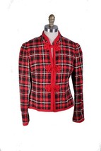 1940s Vintage Plaid Blazer Jacket Red Black Woven Cotton Frogs Junior Dr... - $126.72