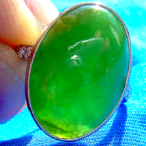 Earth mined Imperial Green Jadeite JADE Deco Engagement Ring Platinum Diamond - $265,850.06 CAD