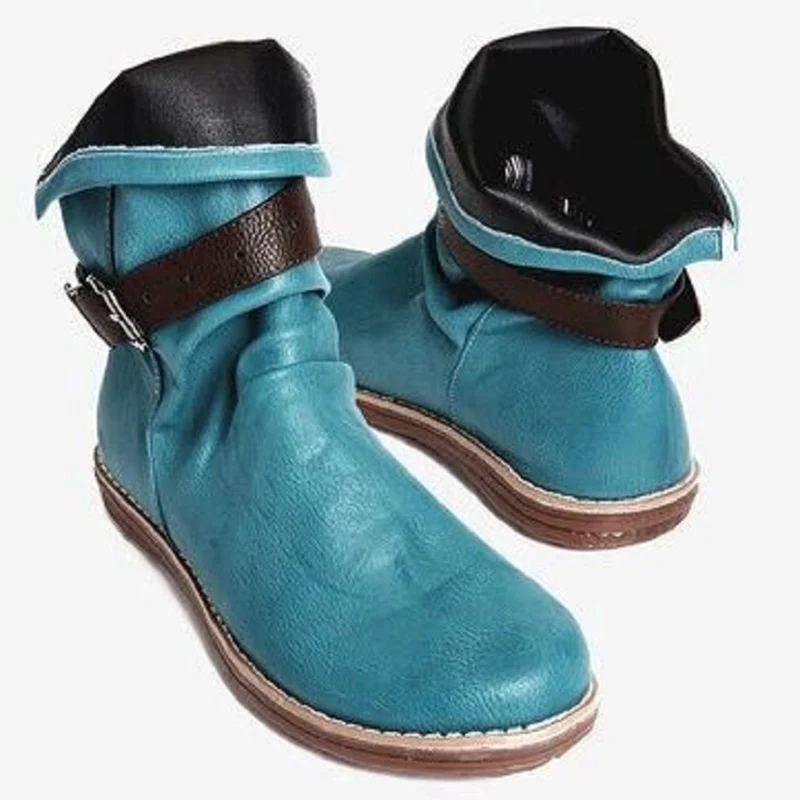 Women Flat Short Boots Casual Autumn Woman Ankle Shoes Pu Leather Buckle Female  - £234.76 GBP