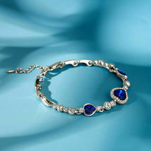 5.60 CT Simulated Blue Sapphire Stunning Women&#39;s Bracelet Gold Plated 925 Silver - £158.23 GBP