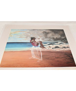 African American Painting FOOTSTEPS IN THE SAND Oil on Canvas Lithograph... - £19.94 GBP