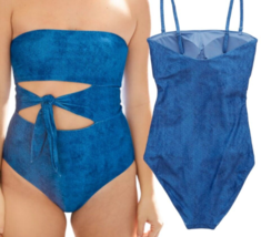 American Eagle Aerie Blue Denim Look Wrap Strapless One Piece Swimsuit S... - $39.99