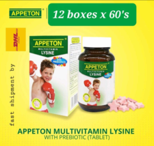 Appeton Multivitamin Lysine with Prebiotic Chewables Tablets 60&#39;sx 12 boxes -DHL - £184.43 GBP