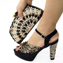NEW GREEN With Print Desgin Shoes And Evening Bag Set Hot Sale Sandal Shoes With - £91.68 GBP