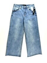 LuLu&#39;s  Cropped High Rise Raw Hem Wide Leg Blue Denim Jeans Womens Small New - £30.07 GBP