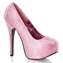 BORDELLO Sexy Shoes Baby Pink Satin Rhinestone 6&quot; High Heels Platform Pumps - £80.14 GBP