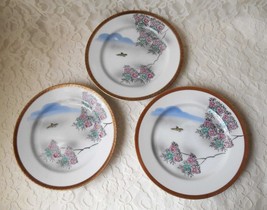 Vintage Plates Kutani Cherry Blossoms Birds &amp; Clouds Gold Rims Sandwich Dessert  - £12.78 GBP