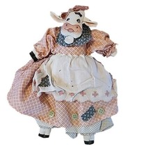 Vintage 1980s Cow Doll Painted Face Hankie Apron Pink Blue Farmhouse - £21.23 GBP