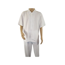 Mens INSERCH 2pc Walking Leisure Suit Shirt Pants Set Short Sleeves 9356 White image 3