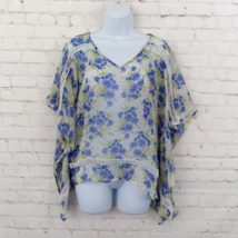 Jessica Simpson Blouse Womens XS Small Blue Floral V Neck Flowy Sheer Garden Tea - $19.99