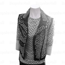 New Women&#39;s Handmade Silver Studded Black Biker Brando Cowhide Leather Vest-438 - £223.81 GBP