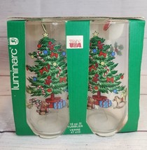 Luminarc Noel Christmas Tree Gifts Set 4 Glass Tumblers 16 oz New Vintage Stock - £18.47 GBP