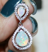 Created Opal Long Teardrop Dangle Earrings 14k White Gold Over 925 SS - $45.07
