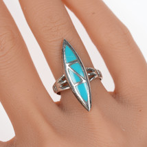 sz8 vintage Zuni silver turquoise channel inlay pointy ring - £47.42 GBP