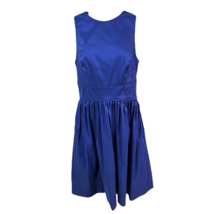 Maggy London Womens Fit &amp; Flare Dress Blue Pockets Crew Neck Sleeveless Satin 6 - £25.02 GBP