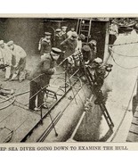 1914 WW1 Print Deep Sea Diver Examines Battleship Navy Ship Antique Mili... - $1,285.16 MXN