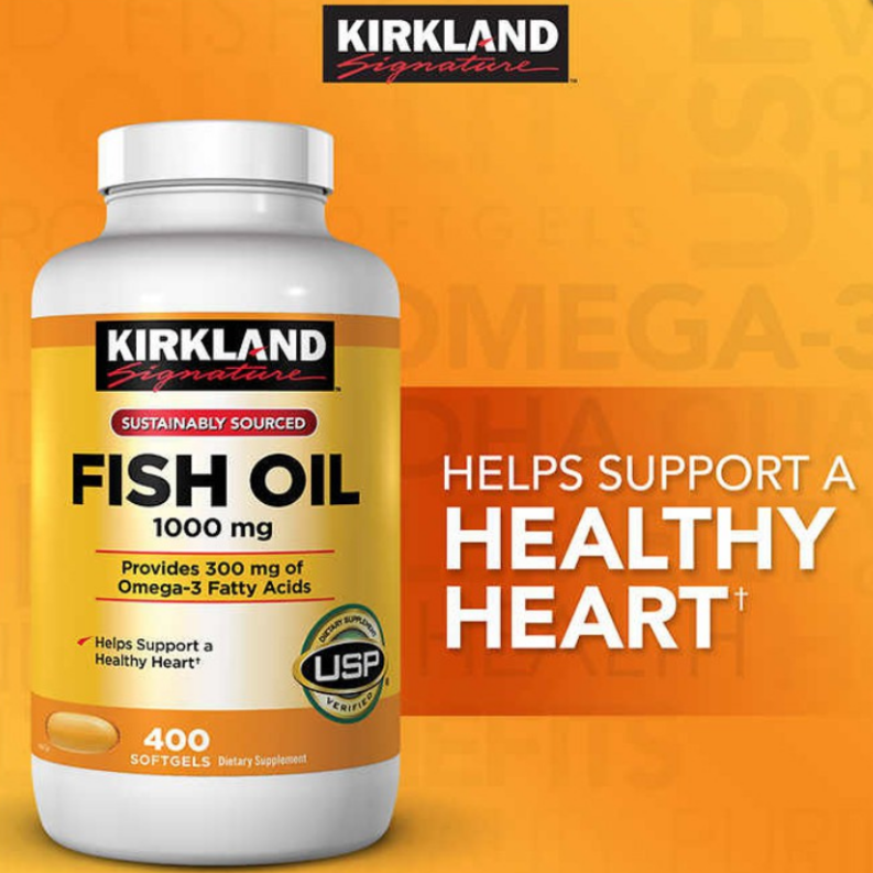 Kirkland Signature Fish Oil 1000mg 400 Softgels Heart Health (USP Verified)  - $98.00