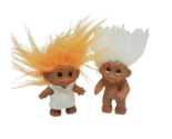 2 VINTAGE 1985 DAM TROLLS ORANGE + WHITE COLOR HAIR 1 OUTFIT TROLL SMALL... - $23.75