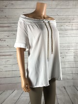 G.H. Bass Women&#39;s Woven Off The Shoulder Drawstring Tie Blouse Nwot Large - £8.12 GBP