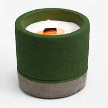 Green Concrete Wooden Wick Candle - Sea Moss &amp; Herbs - £8.52 GBP