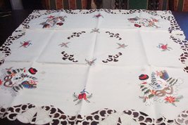 Jin Liu Tablecloth 43 x 43 New, Snowman and Gifts, Embroidered Bells[21] - £50.19 GBP