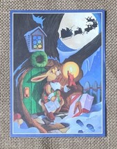 Vintage Christmas Card Michael Hegedus Anthropomorphic Rabbit Santa Slei... - $4.95