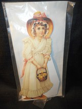 Old Print Factory Die-Cut Greeting Card W Stand-Up Easel Envelope Girl w Basket - £14.15 GBP