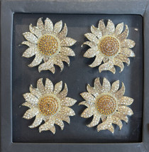 Tahari Thanksgiving Fall Sunflower Gold Rhinestone Napkin Rings Set Of 4 - £27.51 GBP