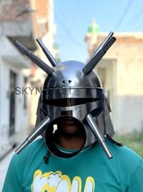 Star War&#39;s Mandalorian Helmet 18 Gauge Steel Halloween Helmet Movie Prop Armor - £170.08 GBP