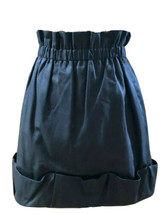 BCBG Dark Blue Elastic Paper Bag Waist Cuffed Hem Lined Bubble Mini Skirt sz 6 - £23.72 GBP