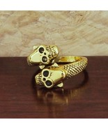 Skull Ring Golden Dual Skulls Adjustable Adjusts Sz 7 - Sz 13 Unisex Jew... - €6,98 EUR