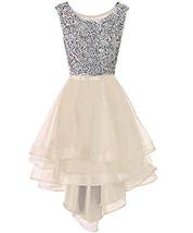 Vintage Beaded High Low Sheer Organza Prom Evening Formal Dresses Beige US 8 - £95.25 GBP