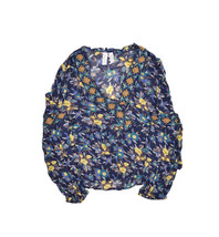 Meadow Rue by Anthropologie Floral Top Womens L Blue Long Sleeve Viscose Blouse - £24.00 GBP