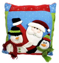 Fleece Snow Friends &amp; Santa 3D Christmas Pillow 18&quot; x 18&quot; - £9.31 GBP