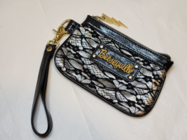 Betsey Johnson Black and Gold Patent Lace with Stud Detail Zip Wristlet - $16.82