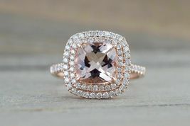 2ct Cushion Cut Peach Morganite Double Halo Engagement Ring 14k Rose Gold Finish - £63.92 GBP
