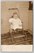 RPPC Adorable Baby in Early Metal Stroller on Carpet on Porch Postcard E29 - £8.75 GBP