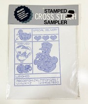 Vtg Bucilla Stamped Cross Stitch Sampler SPECIAL DELIVERY BIRTH ANNOUNCE... - $9.74