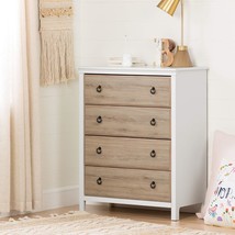 Pure White And Rustic Oak South Shore Cotton Candy 4-Drawer Chest. - £224.13 GBP