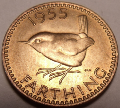Great Britain Farthing, 1955 Gem Unc~Wren~Excellent~Free Shipping - $6.36