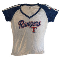 Texas Rangers Women's Medium burnout Jersey Style Tshirt  White Blue MLB - £13.06 GBP
