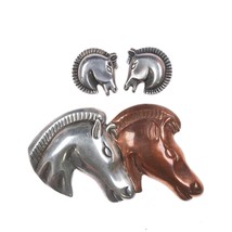 Antonio Pineda (1919-2009) Taxco Mixed metals horse head pin and earrings - £736.71 GBP