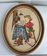 Vintage 1978 Hummel Boy Reading at Table Oval Needlepoint Framed Picture... - £12.45 GBP