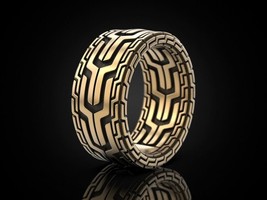 925 Sterling Silver Luxury Band, Oxidised Celtic Gold Overlay Thumb Ring For Him - £95.42 GBP