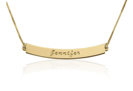 Curved Bar Necklace With Name: Sterling Silver, 24K Gold, Rose Gold - £95.91 GBP