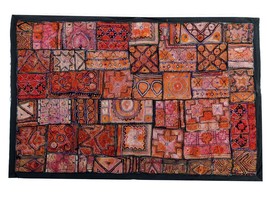 Vintage Ethnic Kali Zari Tapestry Hand Embroidered Patchwork Decor Wall Hanging - £149.25 GBP