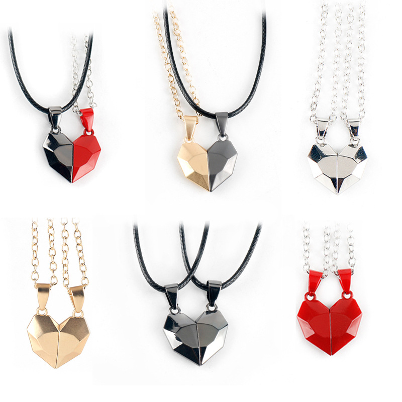 Sun Moon Necklaces Gift Heart Magnetic Paired Pendant Jewelry Chain Choker 2 PCS