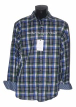 NWT ROBERT GRAHAM L shirt blue green white plaid with contrast cuffs Put... - $79.99