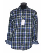 NWT ROBERT GRAHAM L shirt blue green white plaid with contrast cuffs Put... - $109.34 CAD