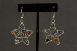 MODERN Artisan Jewelry Wire Wrapped Beaded STARS Pierced Dangle Earrings - $13.77